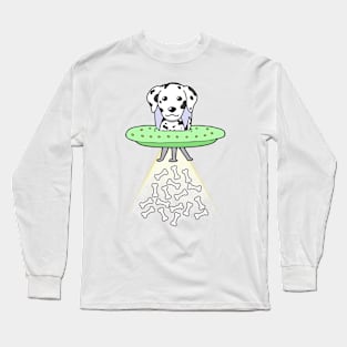 Funny dalmatian dog is flying a ufo Long Sleeve T-Shirt